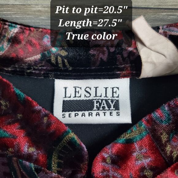 Vintage Leslie Fay Paisley Velvet Blouse Top Sz 14 Gothic Boho Cottagecore - Picture 7 of 8
